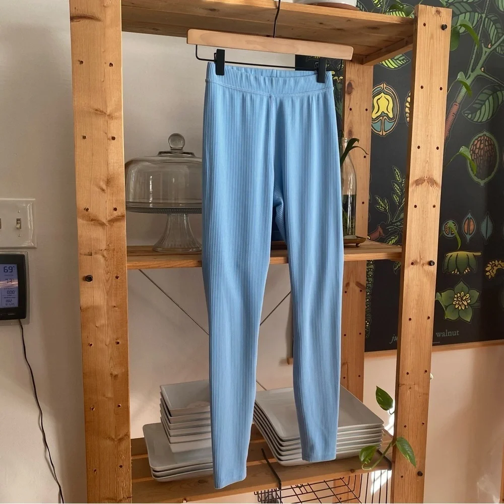 ALO Yoga Light Blue Ribbed High-Waist 7/8 Blissful Legging XXS
